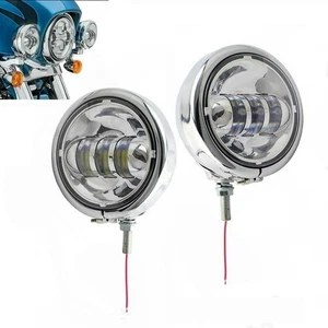 2x Chrome 4.5" LED Fog Spot Passing Light Bucket For Harley Road King Classic - Picture 1 of 12