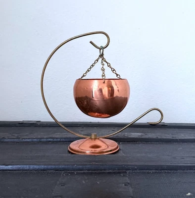 Jardinera/soporte votivo colgante de cobre vintage Coppercraft Guild soporte de latón años 70 Foto 1 de 4