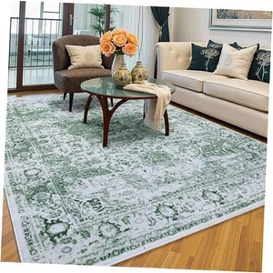 5x7 Area Rugs for Living Room Bedroom, Large Vintage Machine 5x7 ft Green - Picture 1 of 7