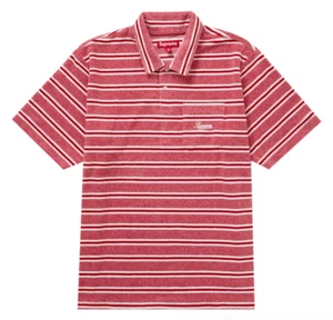 SS24 SUPREME STRIPE TERRY S/S SS POLO RED WHITE SZ XXL - Picture 1 of 2