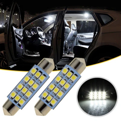 2x 42mm Cúpula Coche 3528-SMD 12 LED Lámpara Interior Festón Bombillas Luz de Lectura Blanca Foto 1 de 4