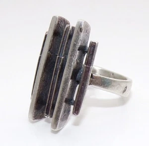 Sterling Silver Modernist Brutalist Bar Scandanavian Industrial Ring Size 6 FZZ - Picture 1 of 6