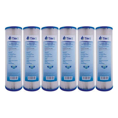 TIER1 10 x 2.5 Inch 20 Micron Pleated Cellulose Sediment Water Filter 6 Pack