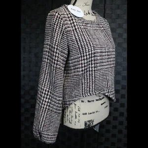 NWT Line & Dot Women Size M Top Wool Blend Tweed Plaid Academia Asymmetrical - Picture 1 of 9