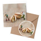 1 x Greeting Card & 10cm Sticker Set - Mini Toy Workers Pistachio Nuts #16871