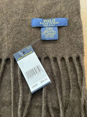 NEW Polo Ralph Lauren Brown Scarf 100% Virgin Italian Wool Fringe Made In Italy - Image 1 of 4