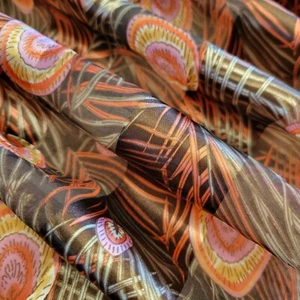 Vintage Bijoux Terner Scarf Wrap Polyester Brown Salmon Peacock Feather 59x13" - Picture 1 of 14