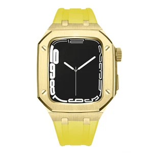 Leather Band + Stainless Steel Case For Apple Watch 9 8 7 45mm iWatch Mod Kit - Picture 1 of 68