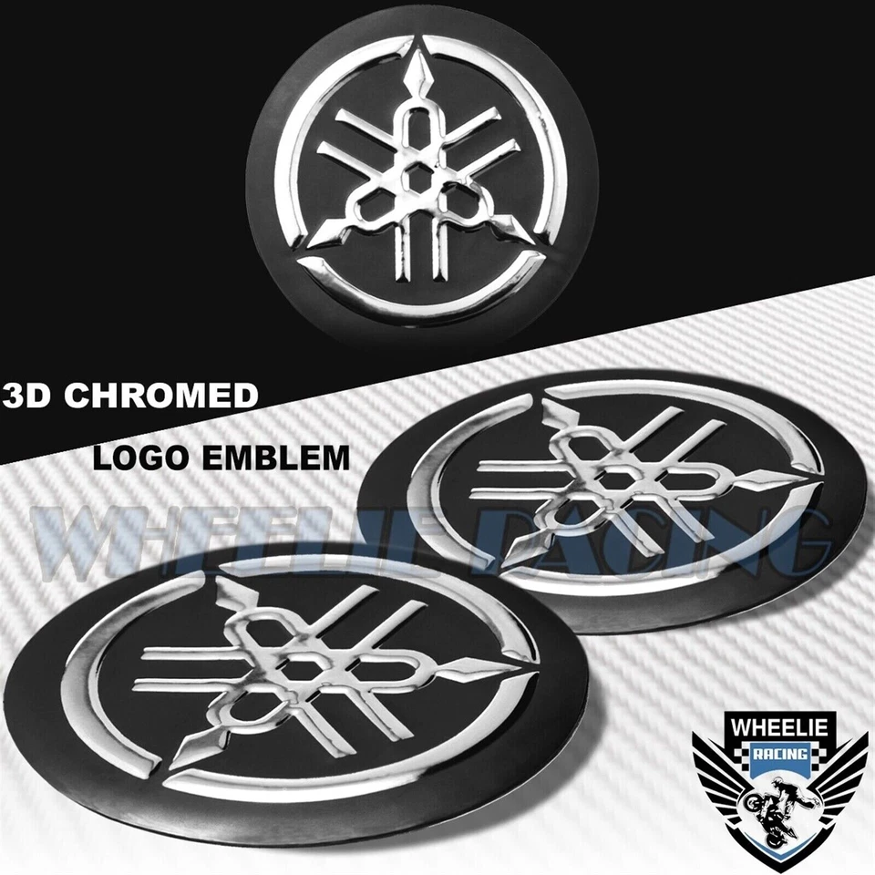 2.125" EMBLEM DECAL LOGO FAIRING/FENDER BADGE STICKER YAMAHA GLOSSY BLACK+CHROME - Image 1 of 1