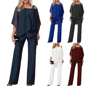 2PCS Loose Batwing Sleeve Suit Irregular Top & Straight Trousers Women's Outfit - Picture 1 of 12