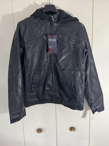 Whispering Smith Faux Leather Jacket Men's Size M Black Removable Hood - Picture 1 of 16