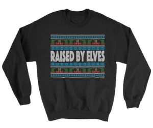 Raised By Elves Kids Christmas Sweatshirt Funny Stocking Filler Jumper Day Gift - Picture 1 of 1