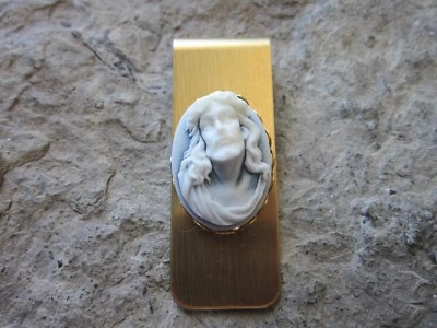 JESUS CAMEO GOLD PLATED BRASS MONEY CLIP - FATHER'S DAY - RELIGIOUS - THORNS - Image 1 of 2