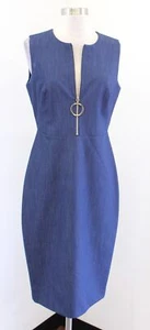 Calvin Klein Blue Denim Tone Zipper Neckline Sheath Dress Size 6 Career Office - Picture 1 of 7