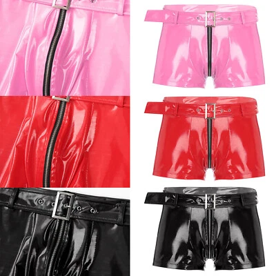 Men Latex Pants Patent Leather Zip-up Shorts Nightclub Costume Nightclub Outfits - Image 1 of 3