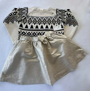 Gymboree Girl Size 7 WINTER WONDERLAND 2023 Fair Isle Sweater Gold Skirt NWT. - Picture 1 of 8