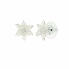 Lily White Enamel Silver Tone Flower Stud Pierced Earrings