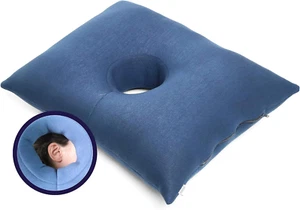 - Ear Pillow with Hole Side Sleepers, Piercing Cushion in Centre, Washable Blue - Picture 1 of 12