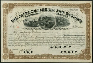 USA: Jackson, Lansing and Saginaw Railroad Co., $100 shares, 1906 - Picture 1 of 1