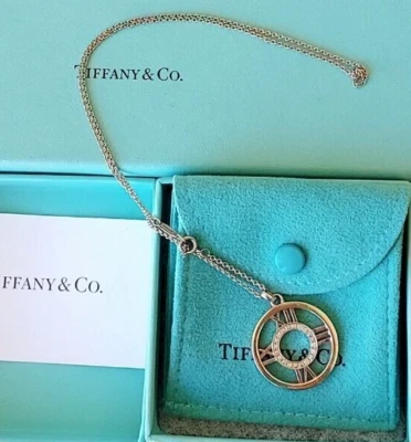 Tiffany Co. ATLAS 18K White Gold Roman 35mm Diamond 750 Circle Pendant Necklace - Image 1 of 4