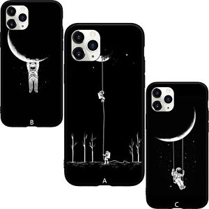Moon Space Astronaut Black phone case For iphone 11 12 13 Pro Max XS XR 6 7 8 +