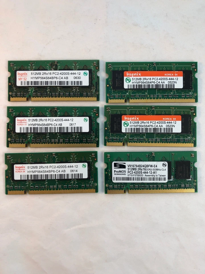 6 piezas Hynix ProMos DDR Laptop Notebook Memoria 3 GB (6X512 MB) PC2-4200S 3 pares 1 GB  Foto 1 de 4