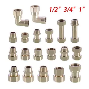 Brass Compression Fittings Couplings Elbow Connector Pipe Adapter 1/2" 3/4" 1" - Picture 1 of 28