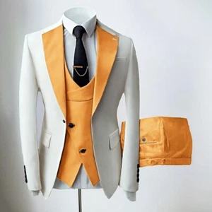 Business Men Suits 3pcs Slim Fit Single Breasted Formal Peak Lapel Spring Summer - Picture 1 of 25