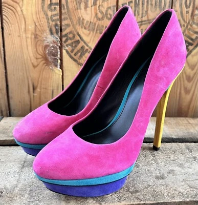 Zapatos Brian Atwood Gamuza Plataforma Tacones Italianos Multicolor Colorido Talla 7.5 Foto 1 de 4