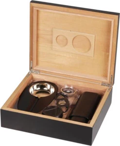 BLACK 25 CIGAR HUMIDOR SET ** NEW ** H 3.15 x W 10.24 x D 8.66" - Picture 1 of 2