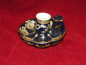 Vintage Cobalt Blue with Gold Candle Holder Finger Loop - Picture 1 of 4