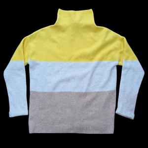 Yerse Tricolour Wool Jumper (M) Striped Lemon Yellow Camel Hair Turtle Neck - Picture 1 of 9