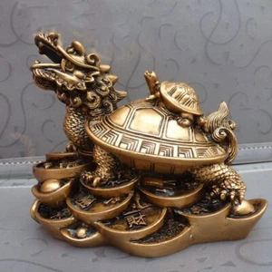 Fortune Lucky Chinese Feng Shui Dragon Turtle Tortoise Statue Home Decor Craft - Picture 1 of 4