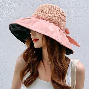 Women Bucket Hat Sunscreen Anti-UV Adjustable Fasten String Big Brim Beach Hat