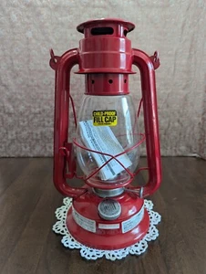 VTG 12" high RED Metal KEROSENE OIL Camping LAMP w/original Papers - never used - Picture 1 of 16