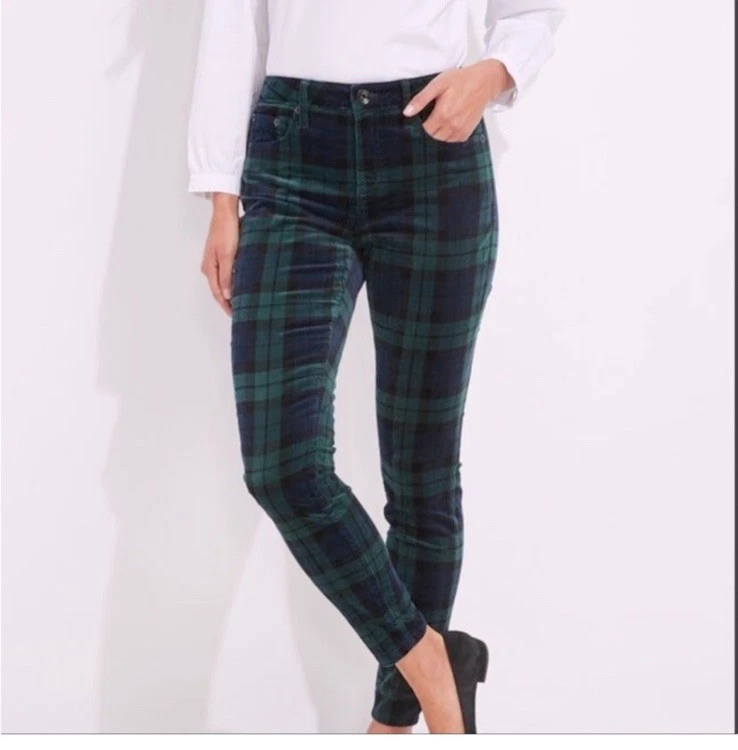 Pantalones al tobillo ajustados de tiro alto Vineyard Vines para mujer 12 Blackwatch terciopelo a cuadros Foto 1 de 4