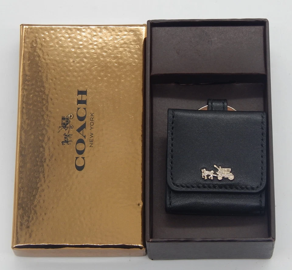Coach Horse & Carriage Black Leather Photo Picture Frame Keychain With Box - Image 1 of 4