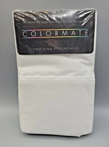 NOS SEARS COLORMATE Two King Pillowcases #941/White 200 Luxury Percale - Picture 1 of 5