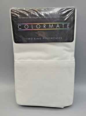 NOS SEARS COLORMATE Two King Pillowcases #941/White 200 Luxury Percale - Image 1 of 4