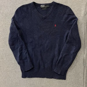 Polo Ralph Lauren mit MÄNGELN 100 % Lammwolle V-Ausschnitt marineblau Pullover MEDIUM Basisschicht - Bild 1 von 7