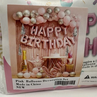 Happy Birthday Pink Silver Girl Woman Decorations Party Balloons Set Lipstick - Image 1 of 3