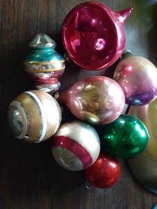 Vintage Weihnachtsschmuck Konvolut 8 verschiedene Farben Formen Quecksilber Glas - Bild 1 von 5