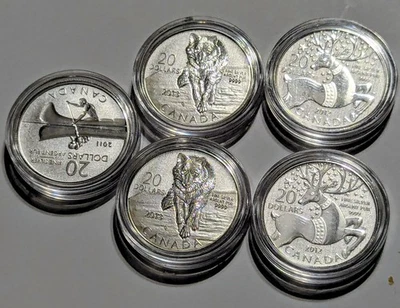 加拿大 20 美元五 (5) 银币套装 2011 - 2013 0.9999 1/4 盎司  — 第 1/4 张图片