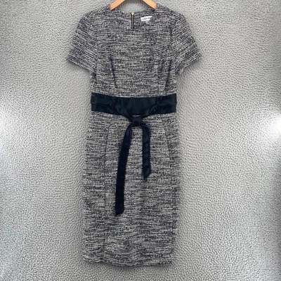 Calvin Klein 连衣裙女式 4 黑色白色毛圈针织紧身短袖 PU 皮带 — 第 1/4 张图片