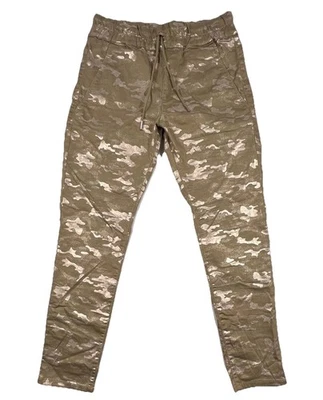 FLOG Womens 26 Gold Metallic Camo Drawstring Ankle Pants Stretch Tapered Israel - Image 1 of 4