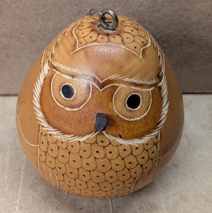 Lucuma Eule Kürbis Ornament Hergestellt in Peru Weihnachten Volkskunst 3" - Bild 1 von 4