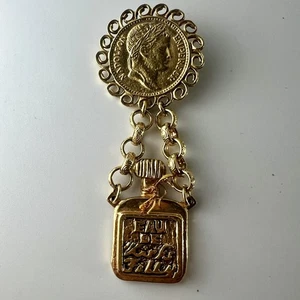Kirks Folly Brooch Pin Jewelry Eau De Perfume Roman Coin Vintage Art to Wear - Picture 1 of 8