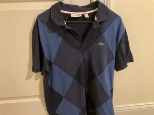 Rare Vintage Lacoste Men's Argyle Polo Shirt Navy Blue Large - Picture 1 of 2