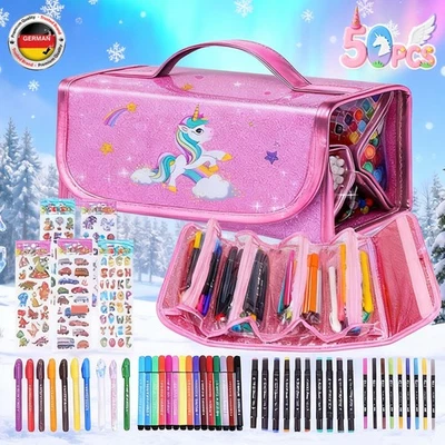 Unicorn Unicorn Pencil Case Pencil Case 4 Compartment Filled Colouring Set Kids - Image 1 of 4