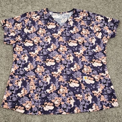 Blusa Médica Carhartt Para Mujer 2XL Calce Moderno Estampado Floral Cuello en V Manga Corta Foto 1 de 4